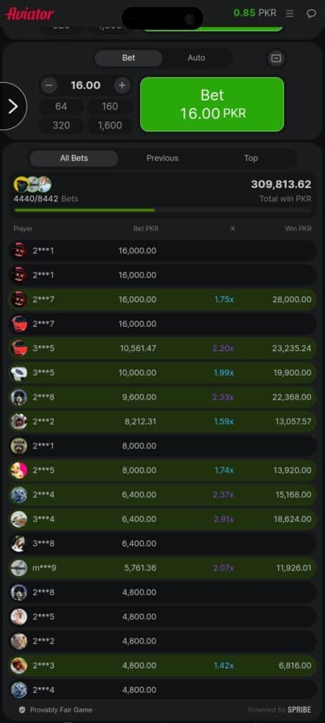 Global community chatroom and live player betting feed inside the Aviator Game.