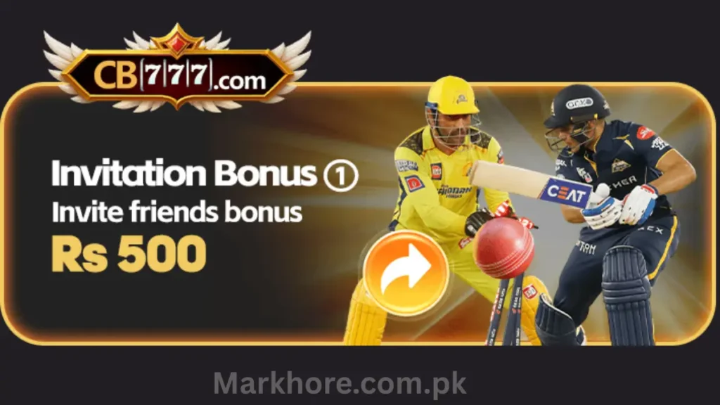 CB777 invitation bonus banner offering Rs 1,000 to invite friends, featuring two women in pilot outfits. Image 4 (cb777_apk.webp) — 102 chars CB777 invitation bonus banner offering Rs 500 for inviting friends, featuring two cricketers batting.